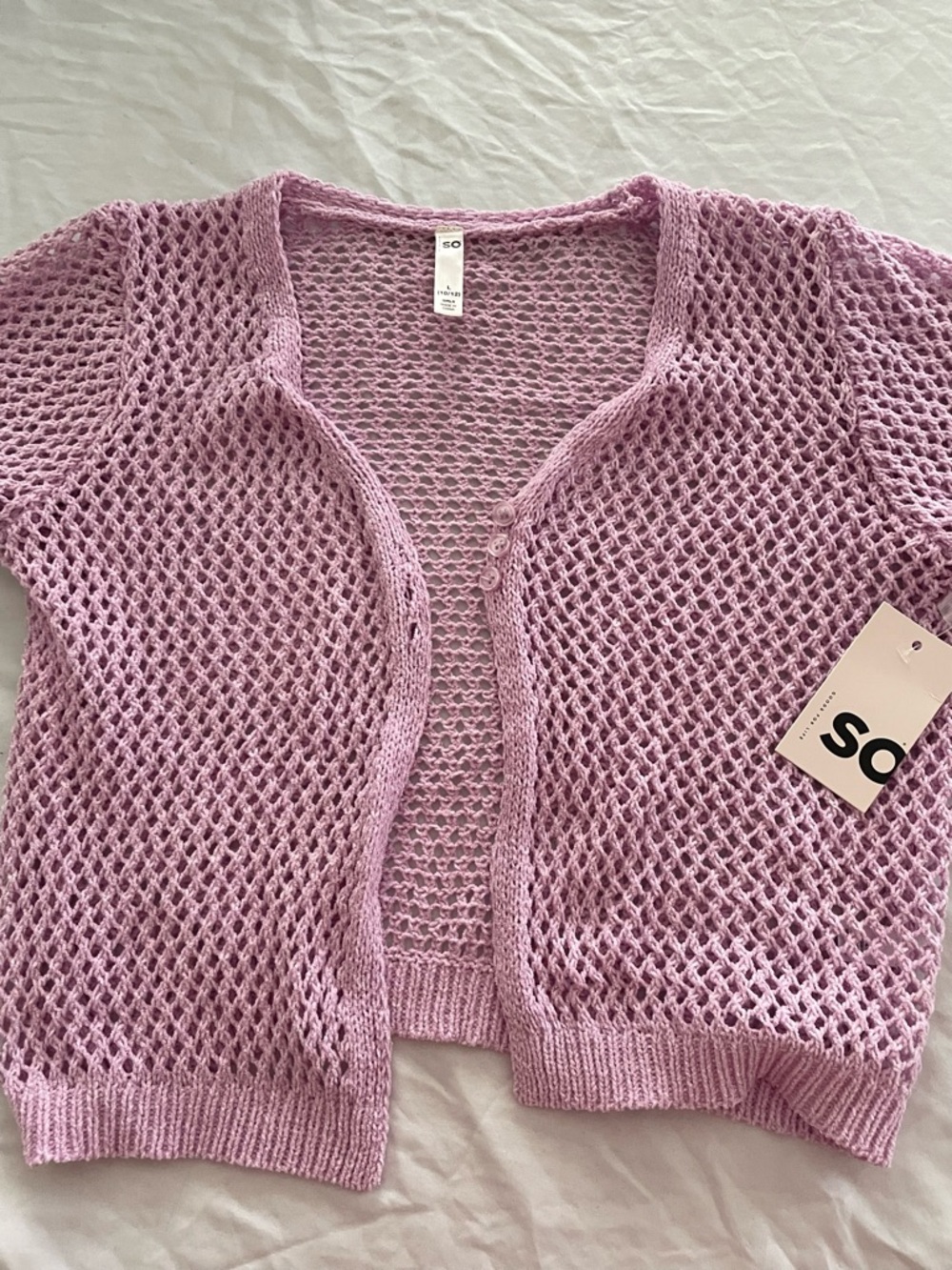 SO Open-Knit Pastel Purple Short Sleeve Cardigan